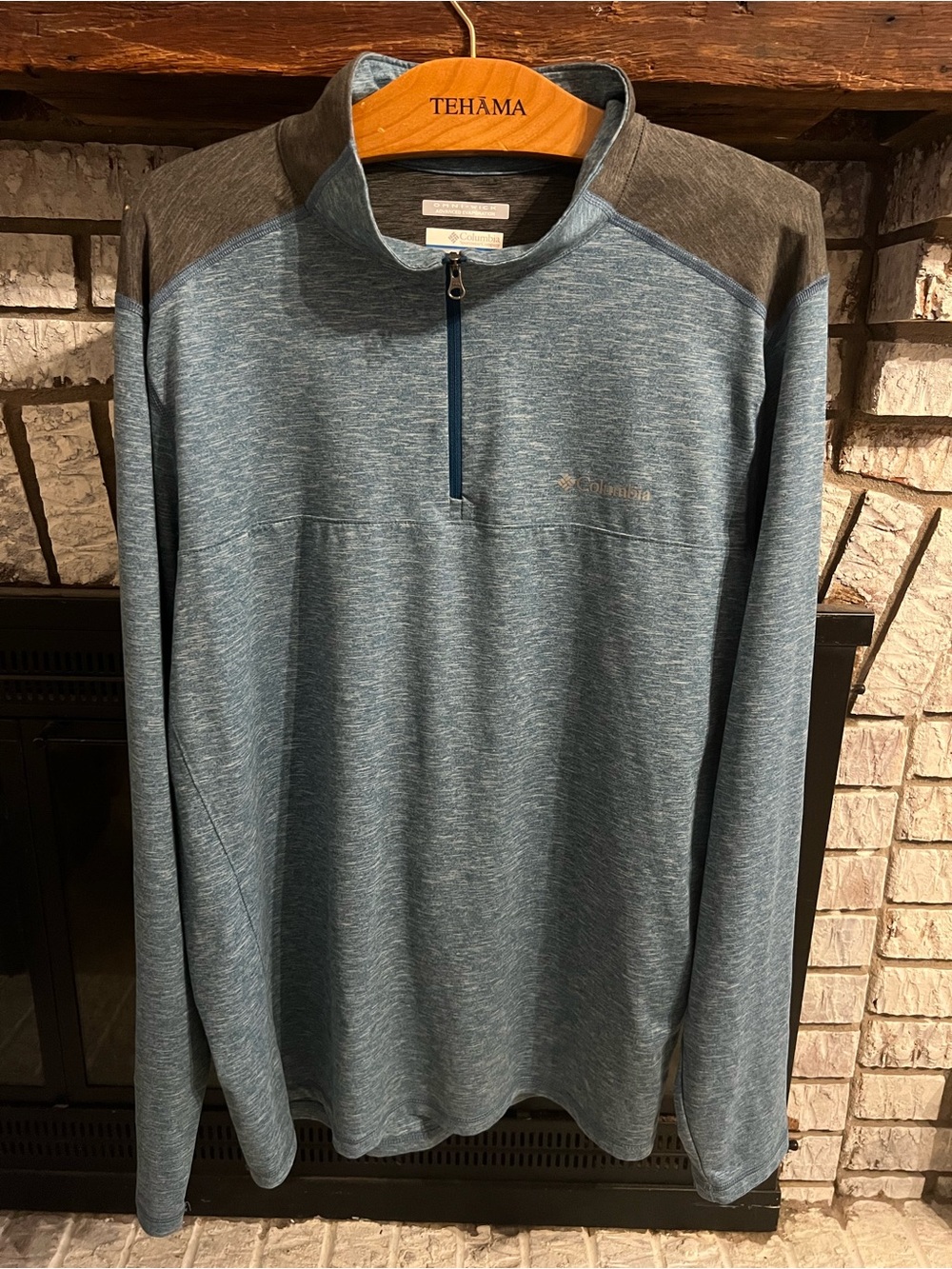 Columbia Men’s Blue Heather Quarter-Zip with Gray Shoulders
